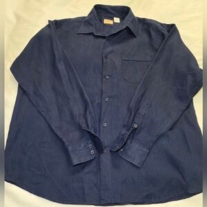My Cuban Store 100% Linen Button-Up Shirt- Men's Size XL Blue